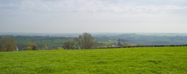 Panorama from the top of a hill in spring 