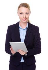 Caucasian Young Businesswoman use of the tablet pc