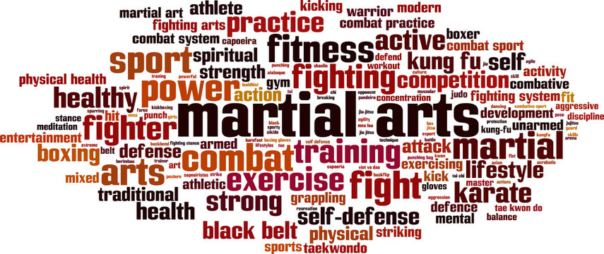 Martial arts word cloud concept. Vector illustration