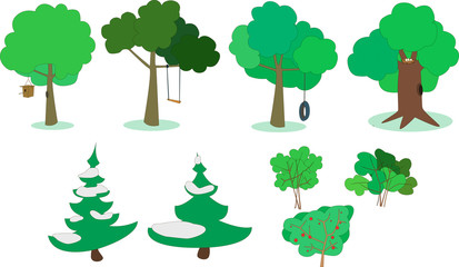 Fototapeta premium Set of trees and bushes for a cartoon or comic strip
