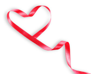 Pink ribbon in shape of heart isolated on white