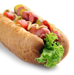 Fresh hot dog isolated on white