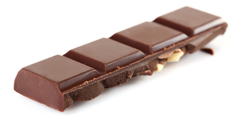 Black chocolate piece isolated on white background