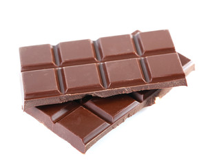 Black chocolate piece isolated on white background