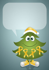 Funny Christmas tree with yellow awareness ribbons