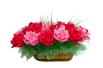 basket with artificial roses