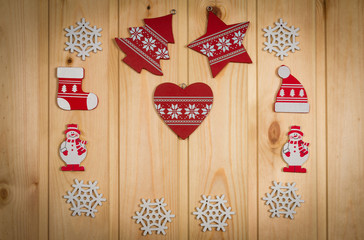 Wooden Christmas figurines snowmen snowflakes Christmas tree hat