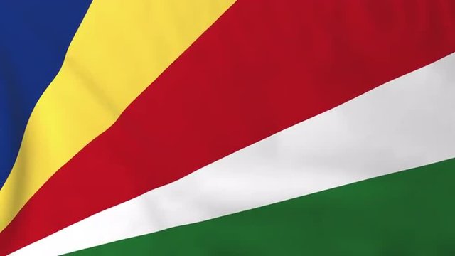 Flag of Seychelles, slow motion waving. Rendered using official design and colors. Highly detailed fabric texture. Seamless loop in full 4K resolution. ProRes 422 codec.