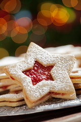 Plate of Christmas cookies under lights