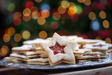 Plate of Christmas cookies under lights