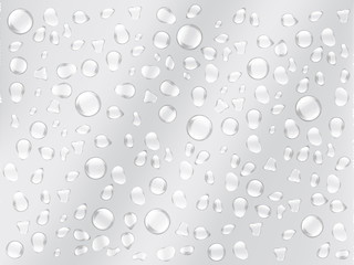 Background of droplets on the surface in gray colors. Transparent water drop set