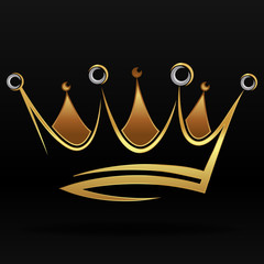 Gold abstract crown for graphic design and logo on black background