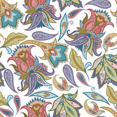Fantasy flowers seamless paisley pattern. Floral ornament, for f