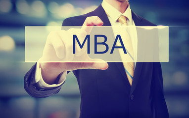 Business man holding MBA
