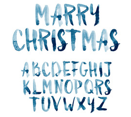 Watercolor aquarelle font type handwritten hand drawn doodle abc alphabet uppercase letters