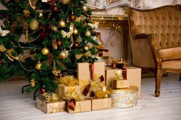 Christmas interior in gold color