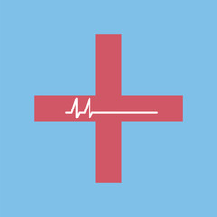 Obraz premium Flatline icon. Cross with a flatline. Stroke icon.