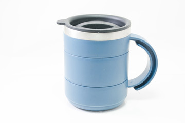 Blue vacuum mug, on white isolated
