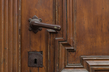 Vintage oak wood door with handle