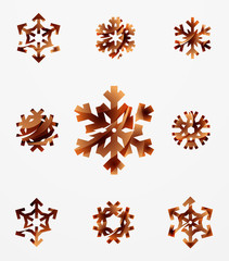 Set of abstract colorful snowflake logo icons, winter concepts, clean modern geometric design