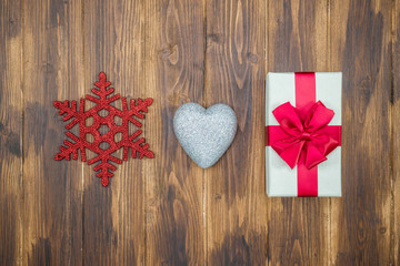 gift box wrap ribbon with love heart and snow shape