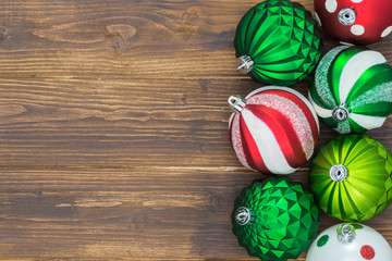 Fototapeta na wymiar Luxury colorful Christmas ball on wooden background, Copy Space