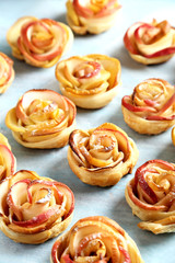 Fresh puff pastry with apple shaped roses
