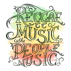 Fototapeta premium vector printable hand drawn reggae lettring on watercolor background. Can be printed on mug, pillow, t-shirt