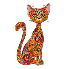vector hand drawn printable illustration of sitting zentangle cat. Can be printed on mug, pillow, t-shirt