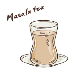 vector printable illustration of isolated cup of masala tea with label
