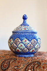 Iranian Meenakari handicrafts with blue texture paintings