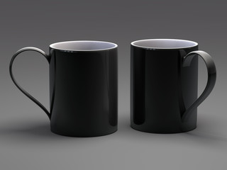 Empty blank mugfor coffee or tea isolated on gray background 3D 