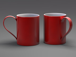 Empty blank mugfor coffee or tea isolated on gray background 3D 