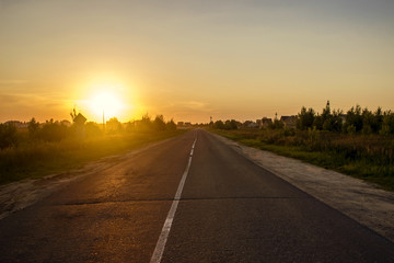 red sunset over road