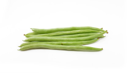 Whole green beans on white background