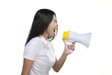 Asian Woman Holding Megaphone