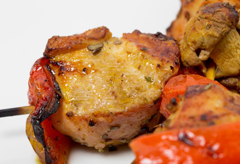 Delicious shish kebab on skewers.