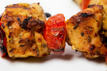 Delicious shish kebab on skewers.