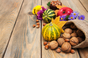 autumn pumpkins and nuts