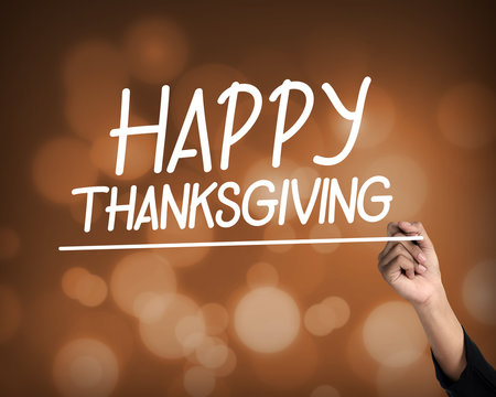 Happy Thanksgiving hand writing virtual screen text