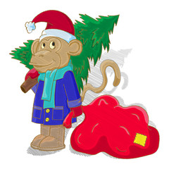 Illustration with a monkey, a symbol of the new 2016