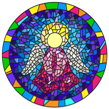 Illustration in stained glass style Christmas angel