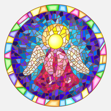 Illustration in stained glass style Christmas angel