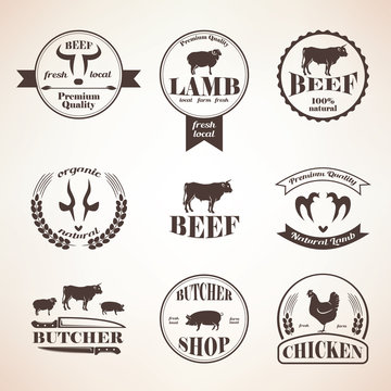 butcher retro emblems and labels set,  design elements and templ