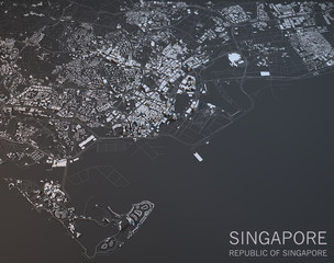 Cartina Singapore, vista satellitare, sezione 3d, Asia