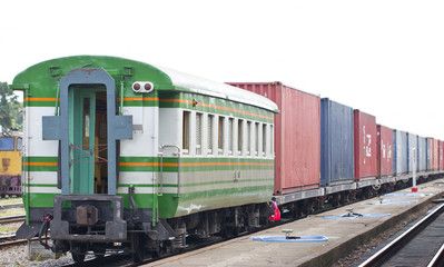 Obraz premium Cargo train on track at station, Thailand.