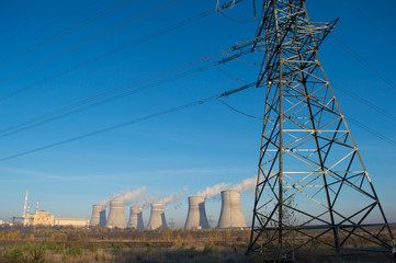 nuclear power station and smoke from the chimney