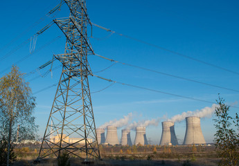 nuclear power station and smoke from the chimney
