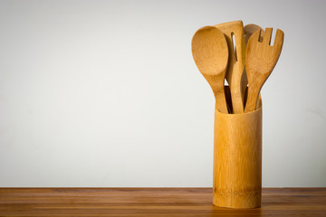 Wooden spoons in the wooden container