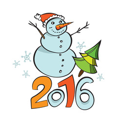 Happy 2016 New Year. Illustrated cartoon post card. Winter poster template. Christmas background